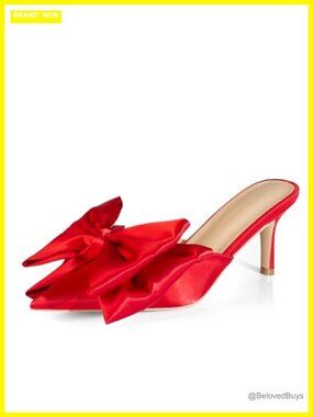 Women's Satin Closed Pointed Toe Oversized Bow High Heel Sandals 3'' Stiletto